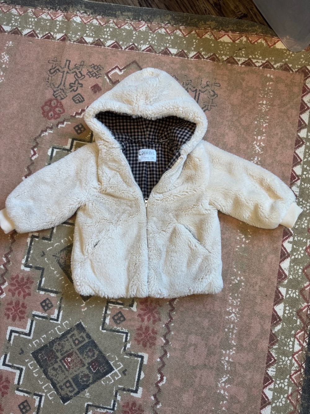 Zara Kids Plush Hooded Jacket in Cream